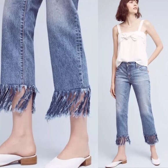 Anthropologie Pilcro and the Letterpress Hyphen Boy Fit Fringe Crop Jeans 27 - Picture 2 of 16